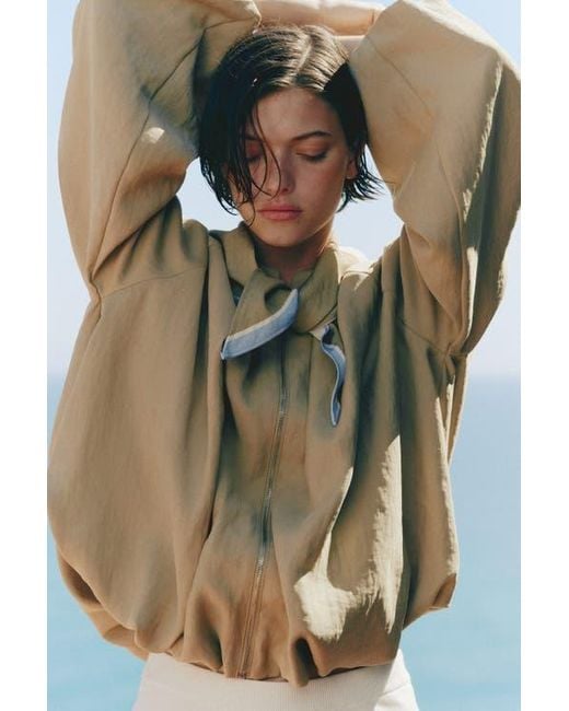 H&M Natural Bubble-Hem Jacket With Scarf