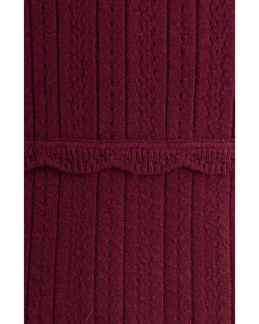 LoveShackFancy Red Long Sleeve Pointelle Sweater Minidress