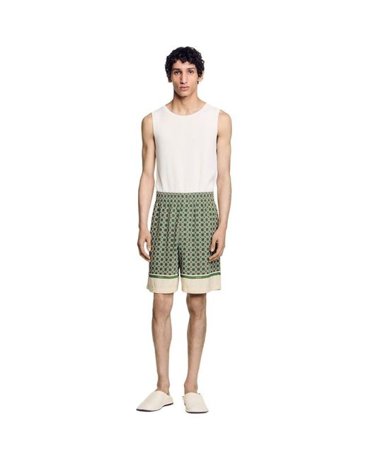 Sandro Green Patterned Flowy Bermuda Shorts for men