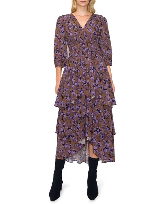 MELLODAY Purple Floral Tiered Midi Dress