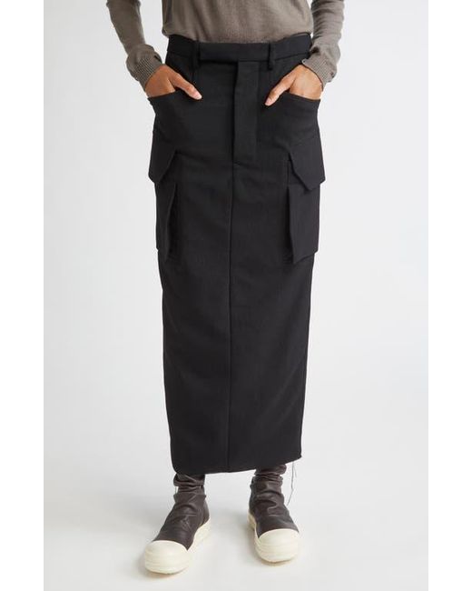 Rick Owens Black Firbanks Virgin Wool Twill Cargo Skirt