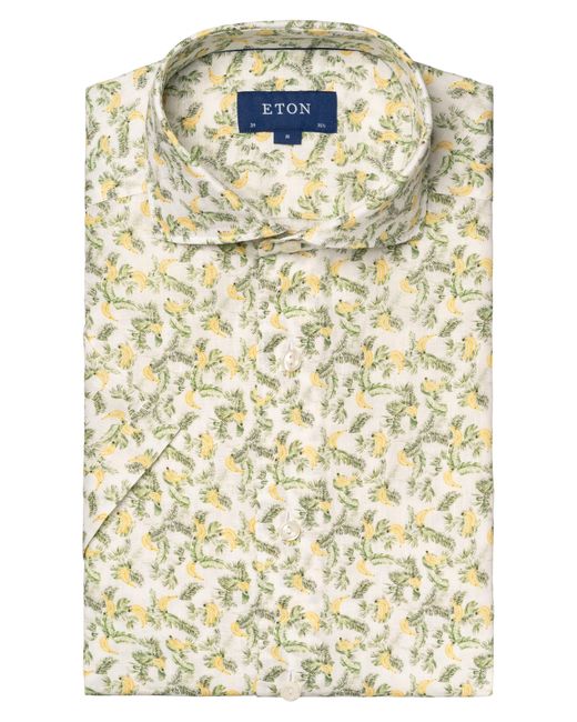 Eton of Sweden Natural Slim Fit Banana Print Short Sleeve Linen Shirt for men