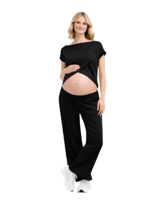 Accouchée Black Cool Knit Flexible Waist Palazzo Pants