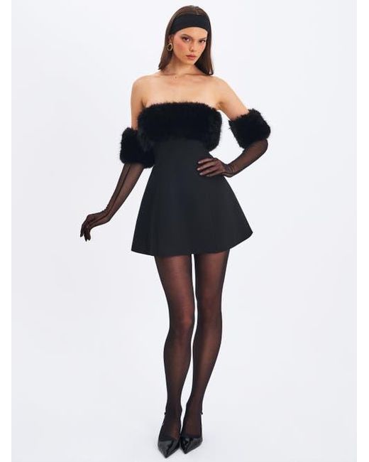 Miss Circle Women's Black Evelyn Faux Fur-Trimmed Mini A-Line Dress
