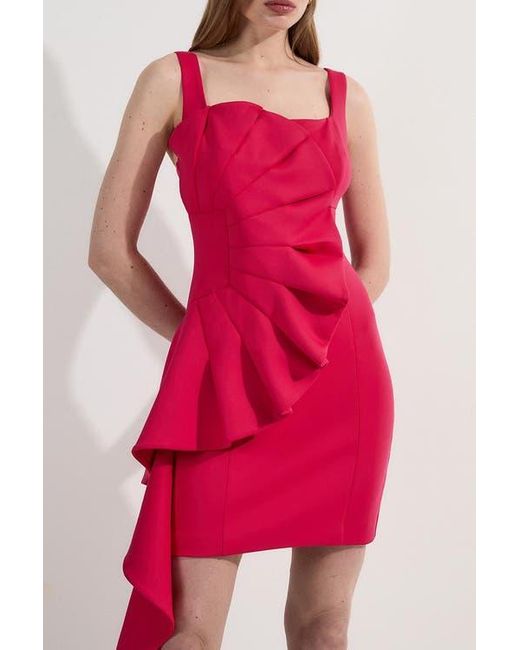 Karen Millen Pink Scuba Drama Ruffle Woven Mini Dress
