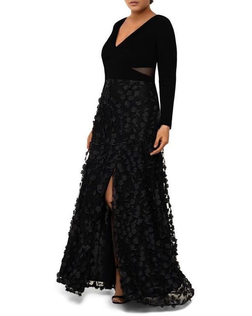 XscapeWomen's V Neck Mesh Detail Gown Black Size 12