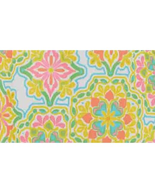 Foxcroft Yellow Tammy Tile Print Ruffle Collar Top