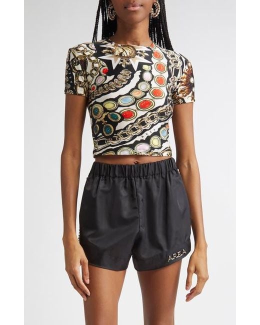 Area Black Gemstone Chain Print Crop Top