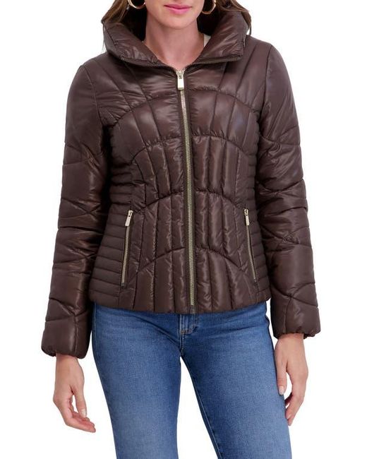 Kensie Brown Hooded Puffer Jacket