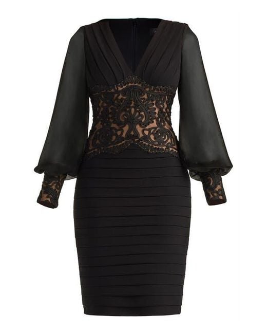 Tadashi Shoji Black Soutache Detail Long Sleeve Cocktail Dress