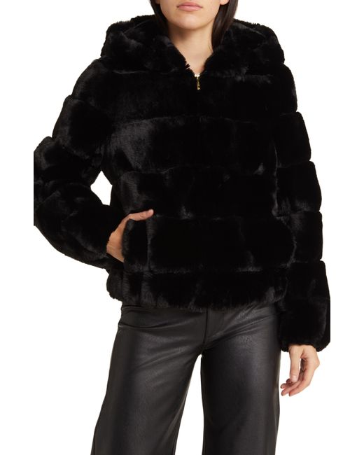 BCBGMAXAZRIA Black Faux Fur Quilted Jacket