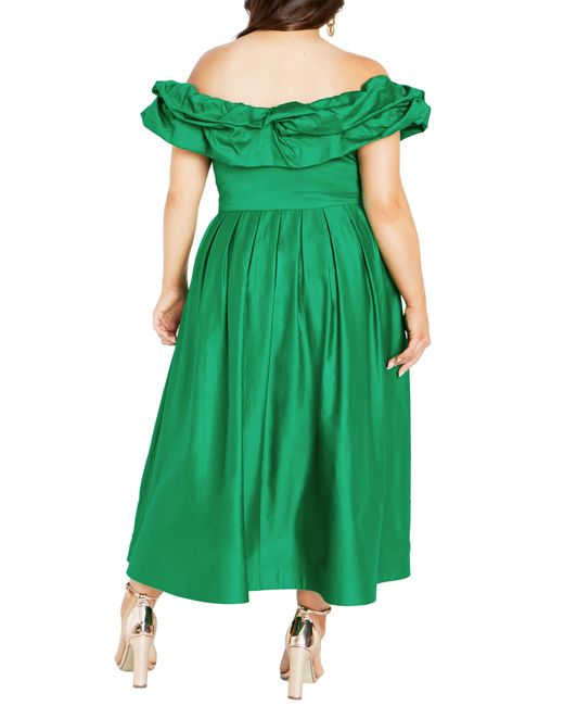City Chic Green Mayah Off The Shoulder Maxi Dress