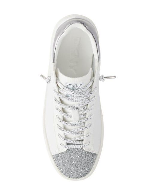 DKNY White Ginali Metallic Cap Toe Sneaker