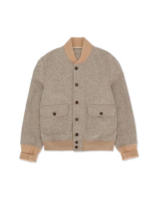 Fortela Brown Herringbone Bomber Jacket for men