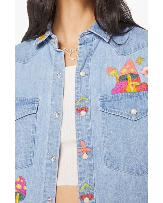 Mother Blue The Honey Embroidered Denim Snap-Up Shirt