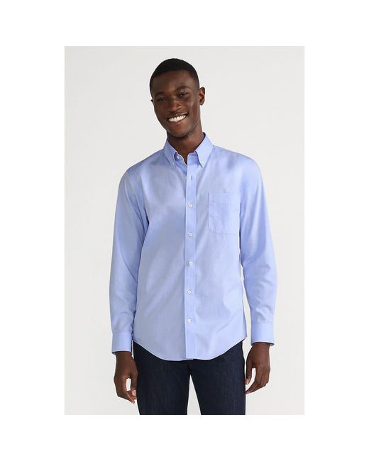 Lands' End Blue School Uniform Tailored Fit No Iron Solid Supima Cotton Pinpoint Buttondown Collar Dress Shirt for men
