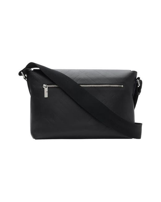 Burberry Black Large Embossed Check Buckled Messenger Bag for men