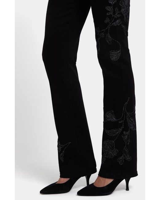 NYDJ Black Marilyn Floral Embroidered Straight Leg Jeans
