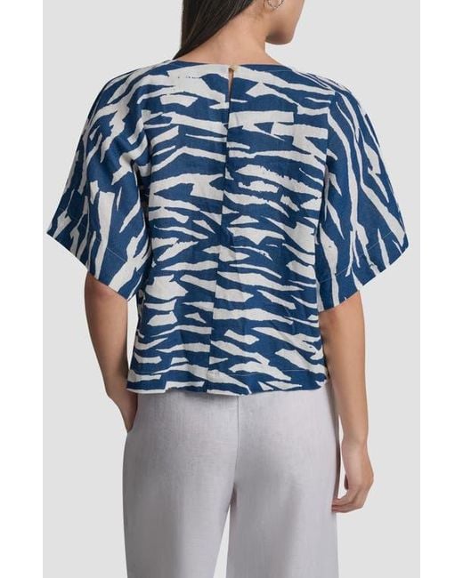DKNY Blue Pattern Boxy Linen Top