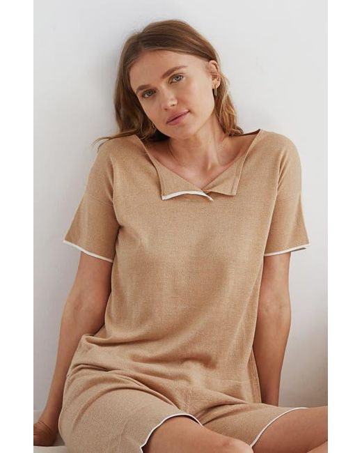 Oyun Brown Split Neck Tee