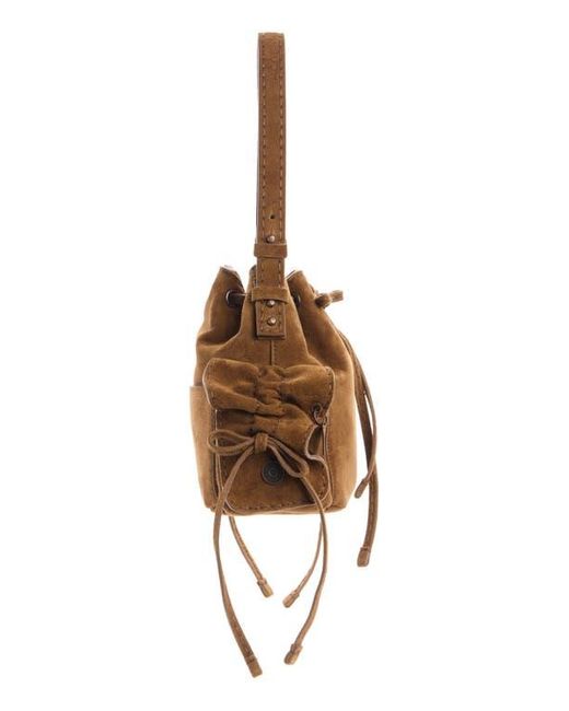 Acne Brown Mini Multipocket Suede Bucket Bag