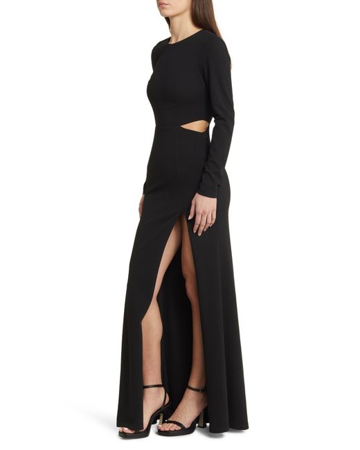 Lulus Black Going For The Wow Side Slit Long Sleeve Gown
