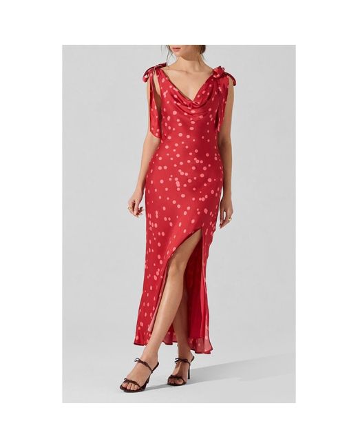 Astr Red Allexina Tie Shoulder Maxi Dress