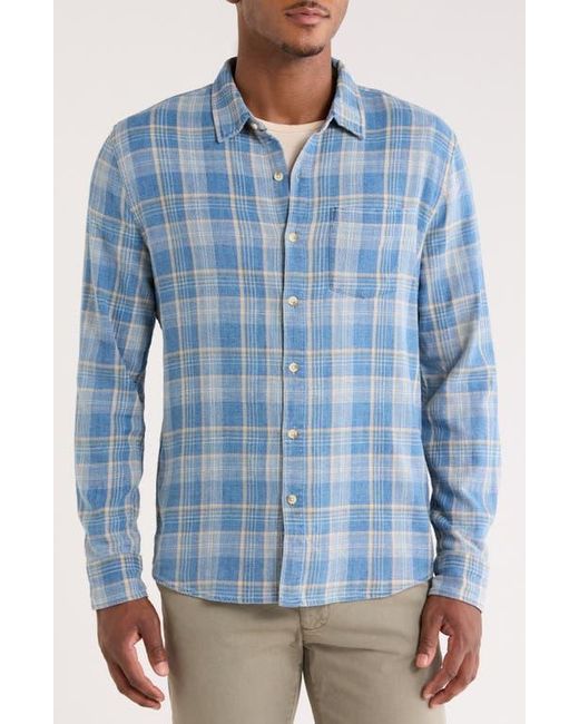 Marine Layer Blue Classic Plaid Stretch Cotton Button-Up Shirt for men
