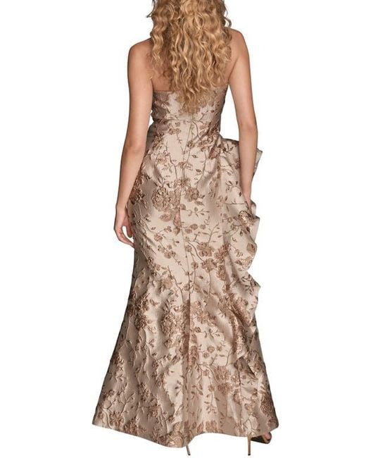 Donna Karan Natural Floral Metallic Jacquard Sleeveless Gown