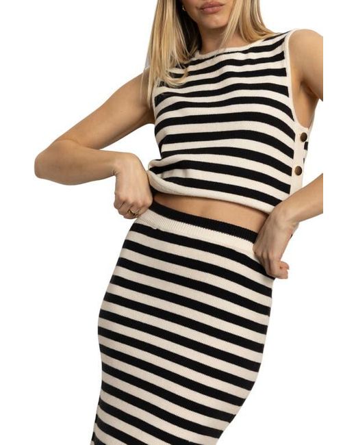 Sanctuary Black Stripe Side Slit Midi Skirt