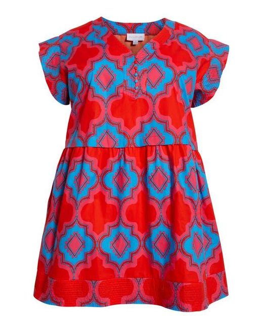 Sugarlips Red Devany Jolene Abstract Print Cotton Trapeze Dress