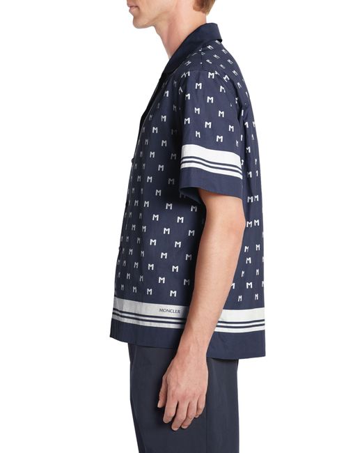 Moncler Blue Logo Short Sleeve Cotton Poplin Button-up Shirt for men