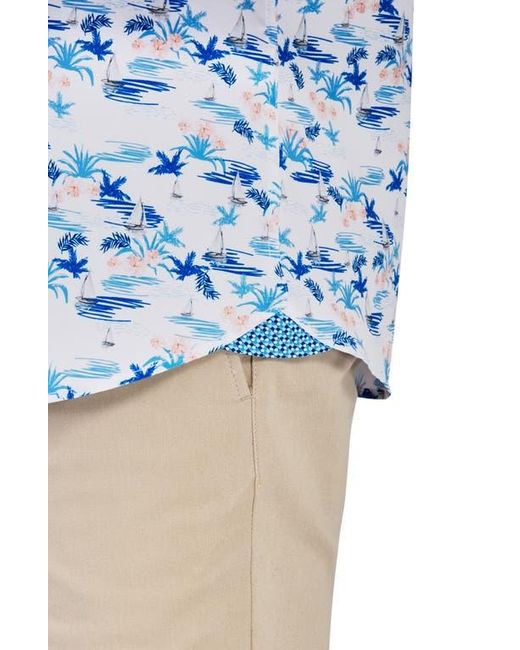 Con.struct Blue Slim Fit Sailboat Recycled 4-Way Stretch Performance Short Sleeve Shirt for men