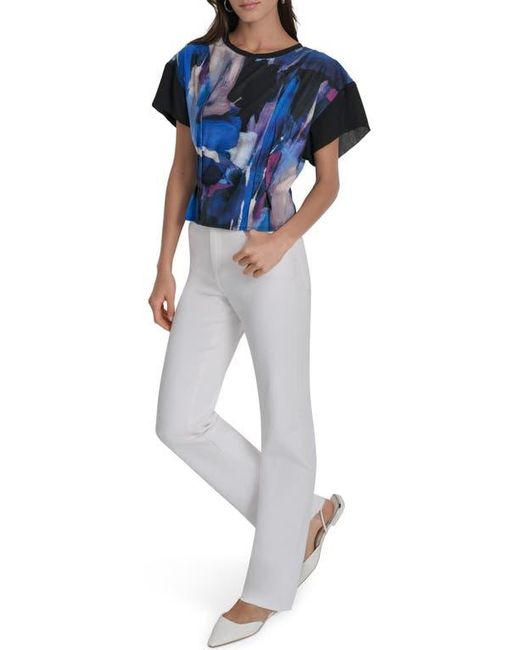 DKNY Blue Chiffon Sleeve Knit Top