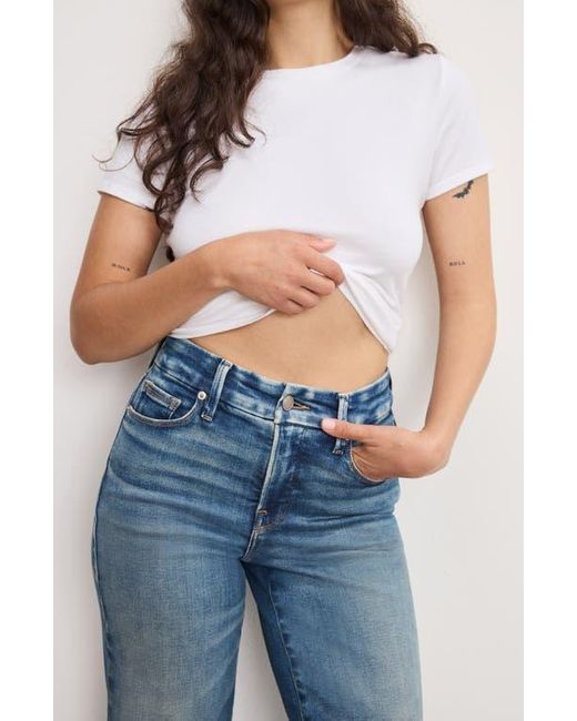 GOOD AMERICAN Blue Soft-Tech Good Petite Wide Leg Palazzo Jeans
