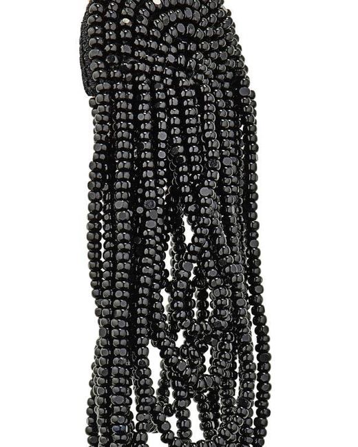 Oscar de la Renta Black Beaded Double Curtain Clip-On Drop Earrings