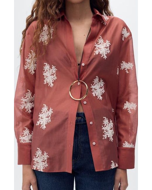 Mango Embroidered Semisheer Button-Up Shirt