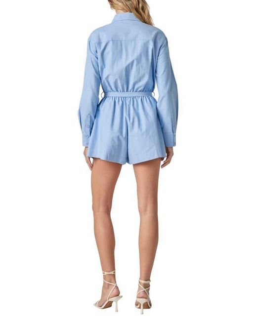English Factory Blue Long Sleeve Oxford Cotton Romper