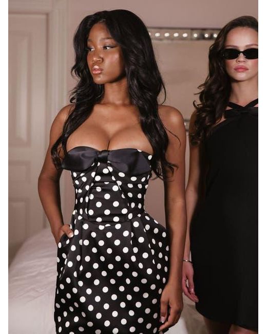 Miss Circle Blue Tahira Polka Strapless Mini Dress With Bow