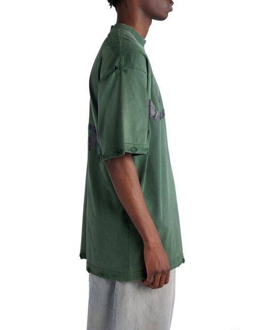 Balenciaga Green Distressed Tape Logo Cotton T-shirt for men