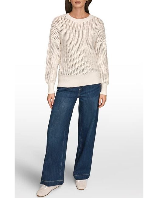 Donna Karan Natural Open Stitch Cotton Blend Sweater