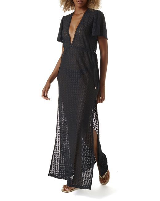 Melissa Odabash Esme Plunge Sheer Cover-up Dress in Black | Lyst