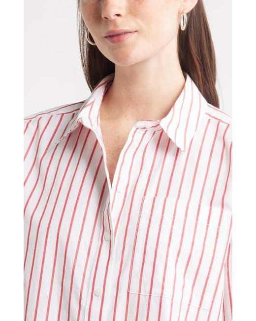 Caslon Red Long Sleeve Drop Hem Button-Up Shirt