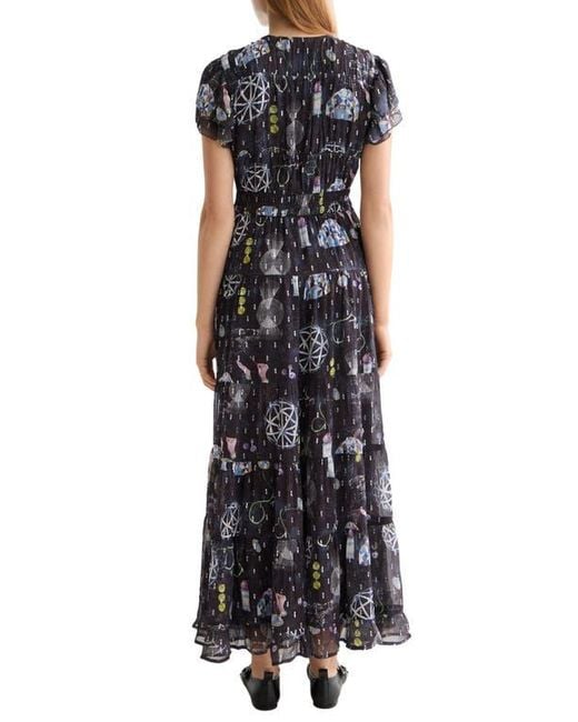 Scotch & Soda Black Cap Sleeve Tiered Chiffon Maxi Dress
