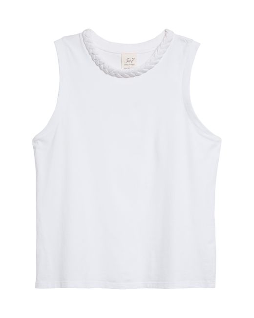 Cinq À Sept White Braid Accent Sleeveless Cotton T-shirt