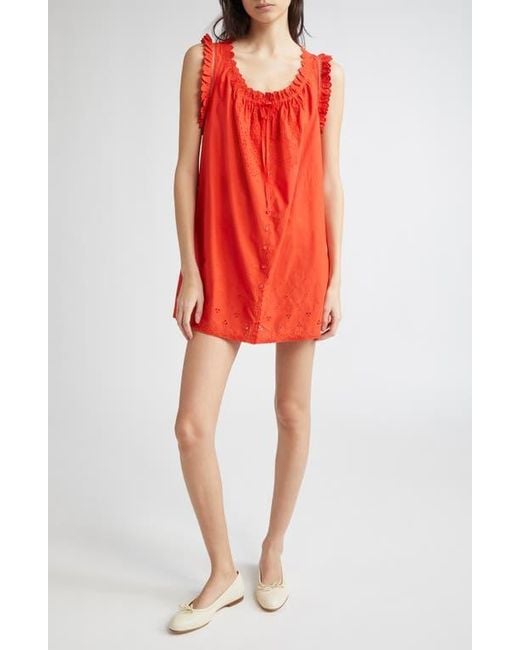 Doen Nessie Eyelet Organic Cotton Shift Minidress in Red | Lyst
