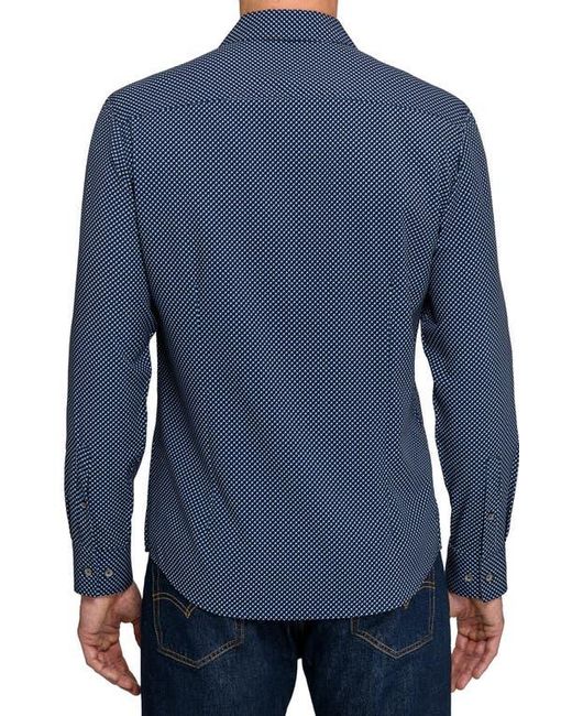 W.r.k. Blue Slim Fit Geometric Print Performance Button-Up Shirt for men