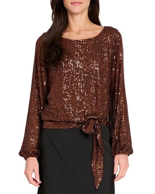 Tahari Brown Sequin Top