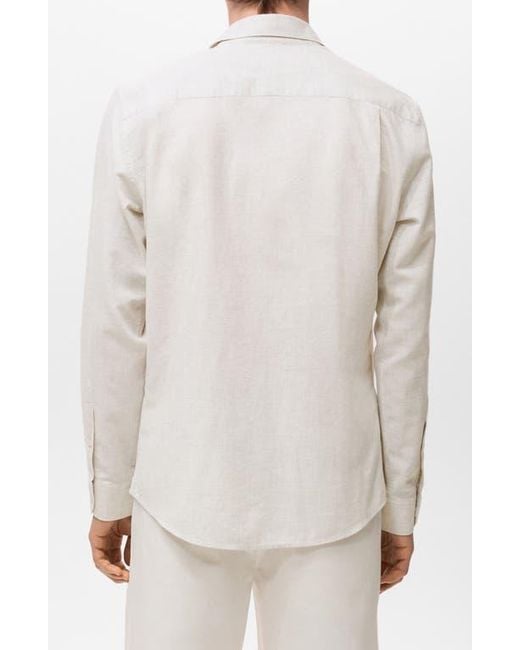 Mango White Regular Fit Cotton & Linen Button-Up Shirt for men