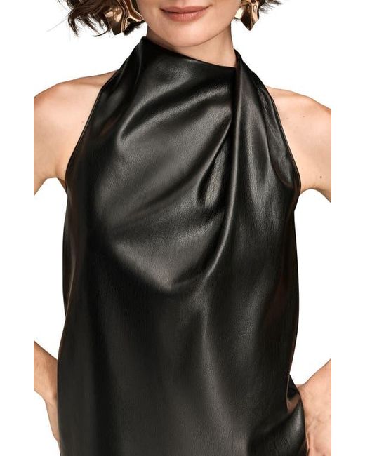 Donna Karan Black Mixed Media Sleeveless Faux Leather Top